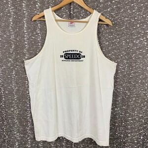 Vintage 90s Speedo Athletic Department Graphic White Tank Top Shirt XL